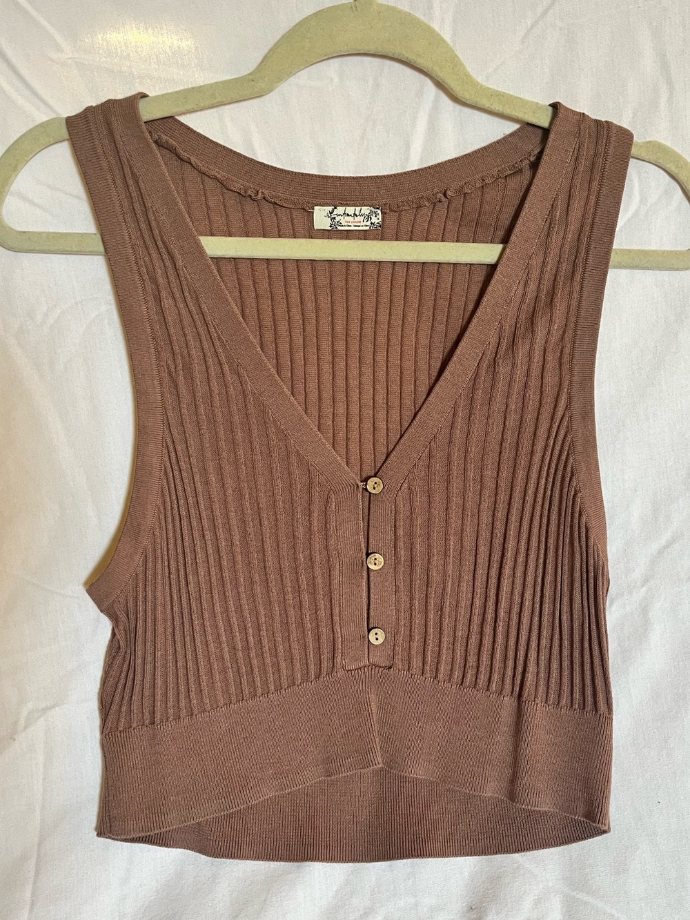 Free People Ribbed V-Neck Button Front Crop vest - Brown